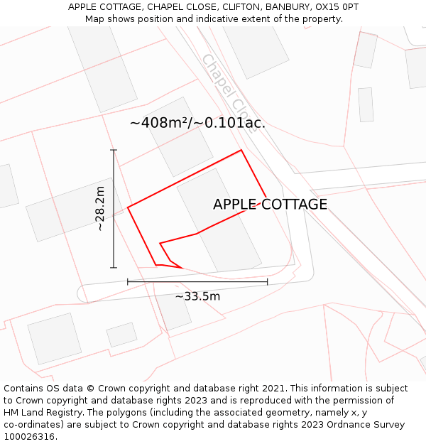 APPLE COTTAGE, CHAPEL CLOSE, CLIFTON, BANBURY, OX15 0PT: Plot and title map
