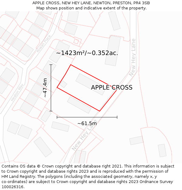 APPLE CROSS, NEW HEY LANE, NEWTON, PRESTON, PR4 3SB: Plot and title map