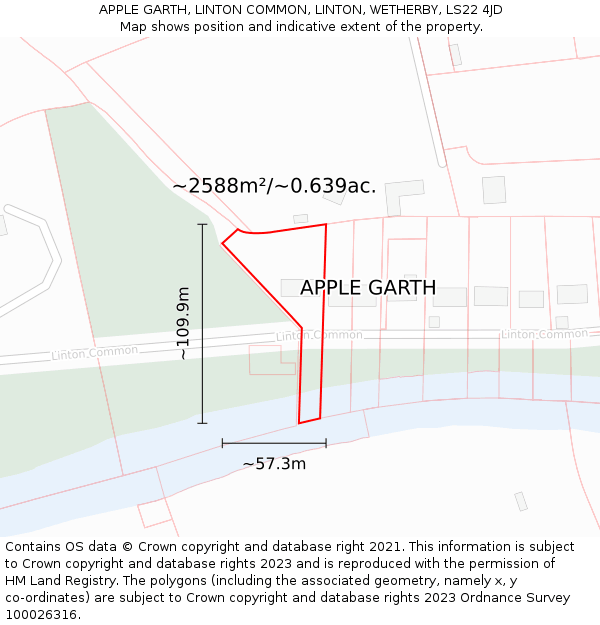 APPLE GARTH, LINTON COMMON, LINTON, WETHERBY, LS22 4JD: Plot and title map
