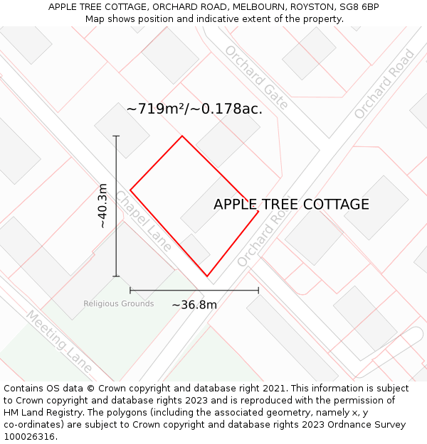 APPLE TREE COTTAGE, ORCHARD ROAD, MELBOURN, ROYSTON, SG8 6BP: Plot and title map