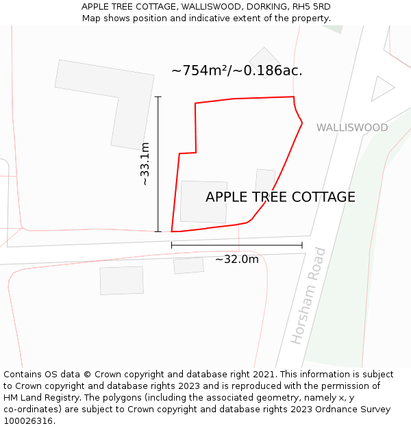 APPLE TREE COTTAGE, WALLISWOOD, DORKING, RH5 5RD: Plot and title map