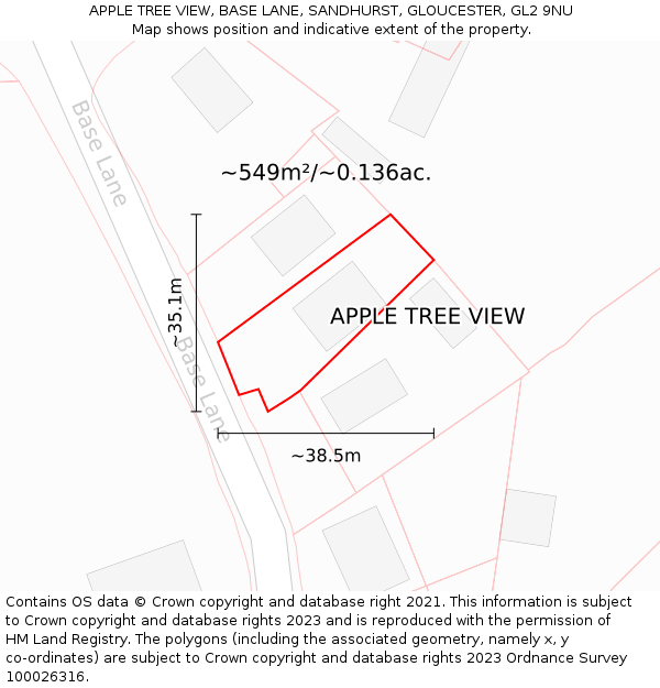 APPLE TREE VIEW, BASE LANE, SANDHURST, GLOUCESTER, GL2 9NU: Plot and title map