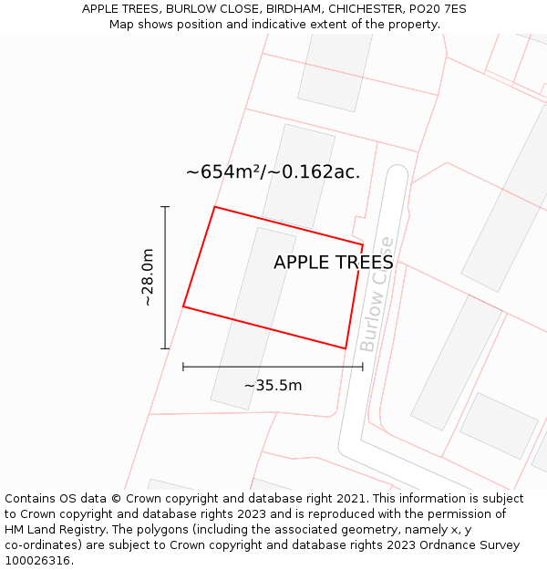 APPLE TREES, BURLOW CLOSE, BIRDHAM, CHICHESTER, PO20 7ES: Plot and title map