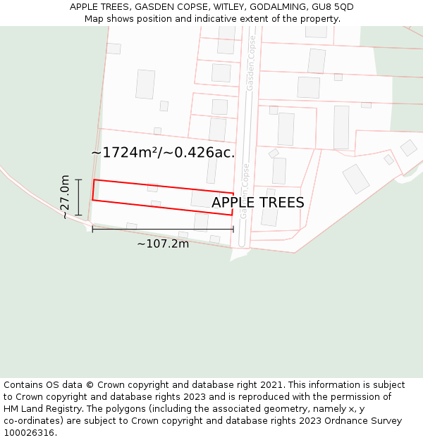 APPLE TREES, GASDEN COPSE, WITLEY, GODALMING, GU8 5QD: Plot and title map