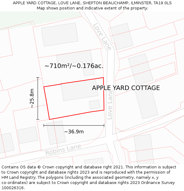APPLE YARD COTTAGE, LOVE LANE, SHEPTON BEAUCHAMP, ILMINSTER, TA19 0LS: Plot and title map