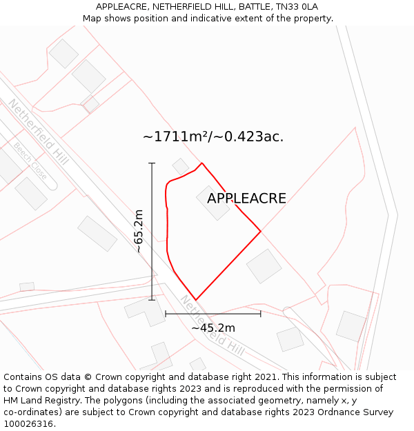 APPLEACRE, NETHERFIELD HILL, BATTLE, TN33 0LA: Plot and title map
