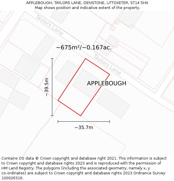 APPLEBOUGH, TAYLORS LANE, DENSTONE, UTTOXETER, ST14 5HX: Plot and title map