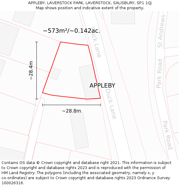 APPLEBY, LAVERSTOCK PARK, LAVERSTOCK, SALISBURY, SP1 1QJ: Plot and title map