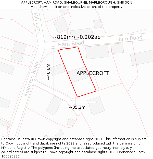 APPLECROFT, HAM ROAD, SHALBOURNE, MARLBOROUGH, SN8 3QN: Plot and title map