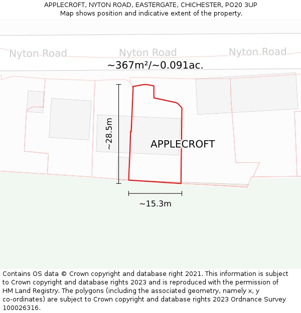 APPLECROFT, NYTON ROAD, EASTERGATE, CHICHESTER, PO20 3UP: Plot and title map