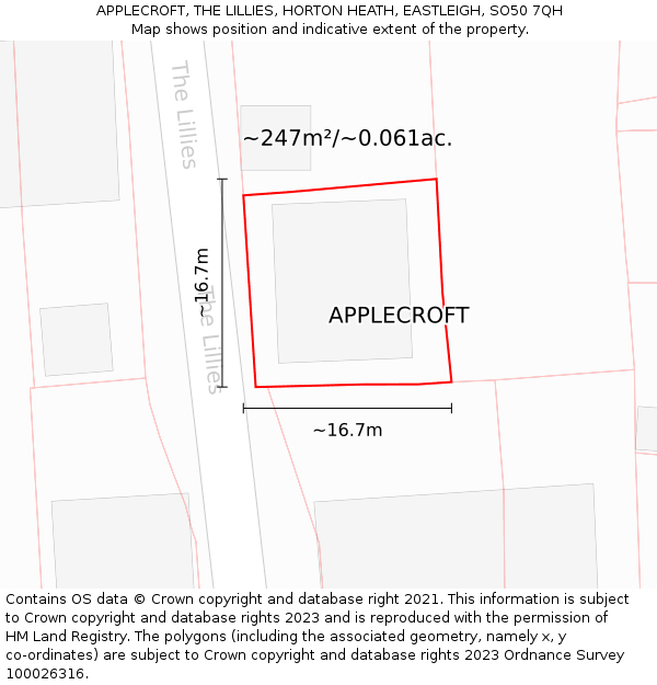 APPLECROFT, THE LILLIES, HORTON HEATH, EASTLEIGH, SO50 7QH: Plot and title map