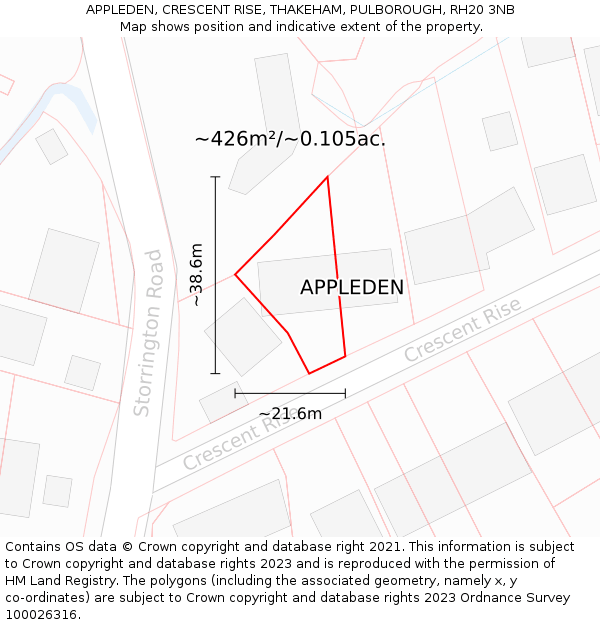 APPLEDEN, CRESCENT RISE, THAKEHAM, PULBOROUGH, RH20 3NB: Plot and title map