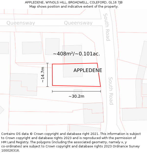 APPLEDENE, WYNOLS HILL, BROADWELL, COLEFORD, GL16 7JB: Plot and title map