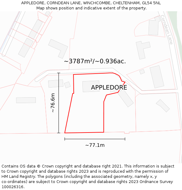 APPLEDORE, CORNDEAN LANE, WINCHCOMBE, CHELTENHAM, GL54 5NL: Plot and title map