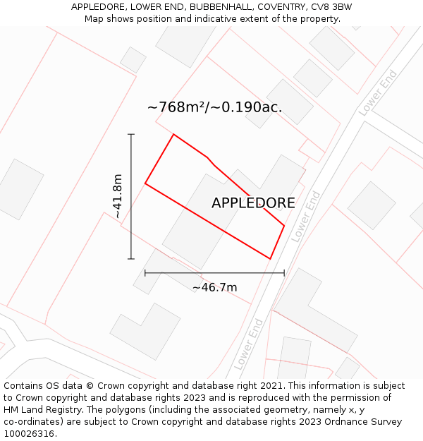APPLEDORE, LOWER END, BUBBENHALL, COVENTRY, CV8 3BW: Plot and title map