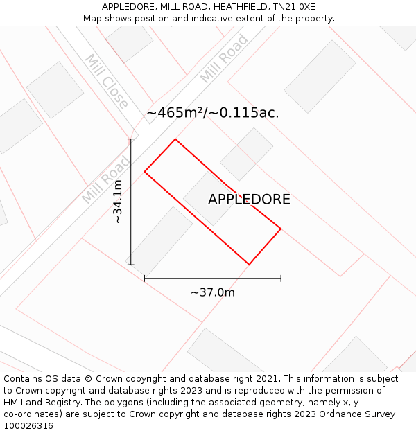 APPLEDORE, MILL ROAD, HEATHFIELD, TN21 0XE: Plot and title map