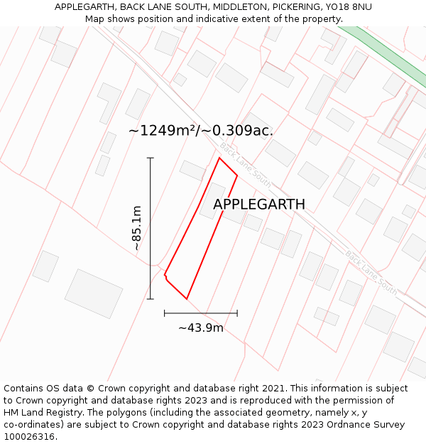 APPLEGARTH, BACK LANE SOUTH, MIDDLETON, PICKERING, YO18 8NU: Plot and title map