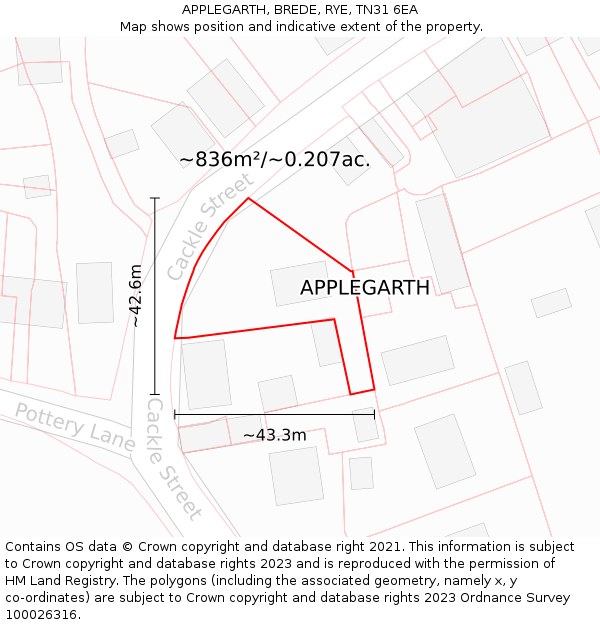 APPLEGARTH, BREDE, RYE, TN31 6EA: Plot and title map