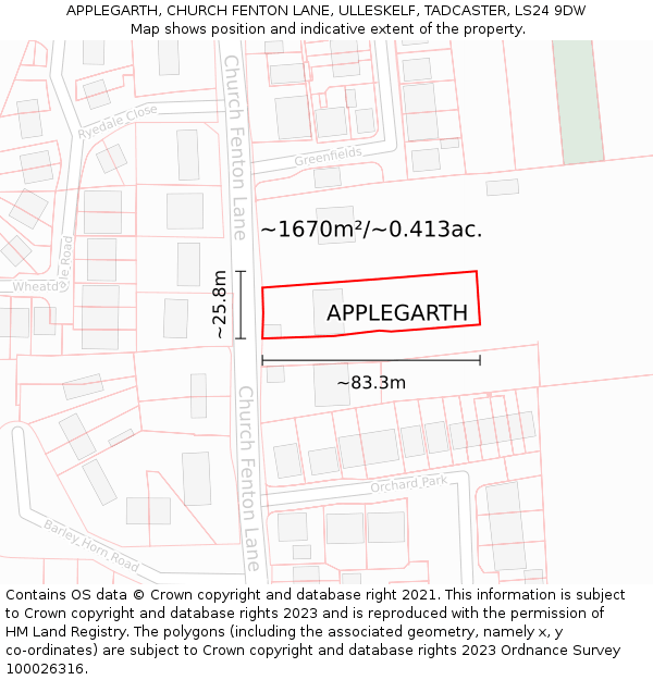 APPLEGARTH, CHURCH FENTON LANE, ULLESKELF, TADCASTER, LS24 9DW: Plot and title map
