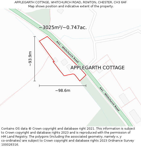 APPLEGARTH COTTAGE, WHITCHURCH ROAD, ROWTON, CHESTER, CH3 6AF: Plot and title map