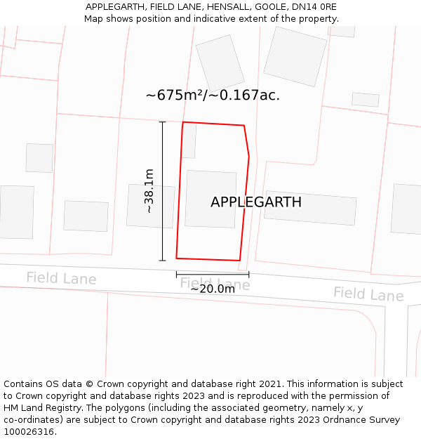 APPLEGARTH, FIELD LANE, HENSALL, GOOLE, DN14 0RE: Plot and title map