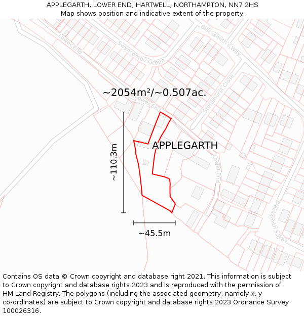 APPLEGARTH, LOWER END, HARTWELL, NORTHAMPTON, NN7 2HS: Plot and title map
