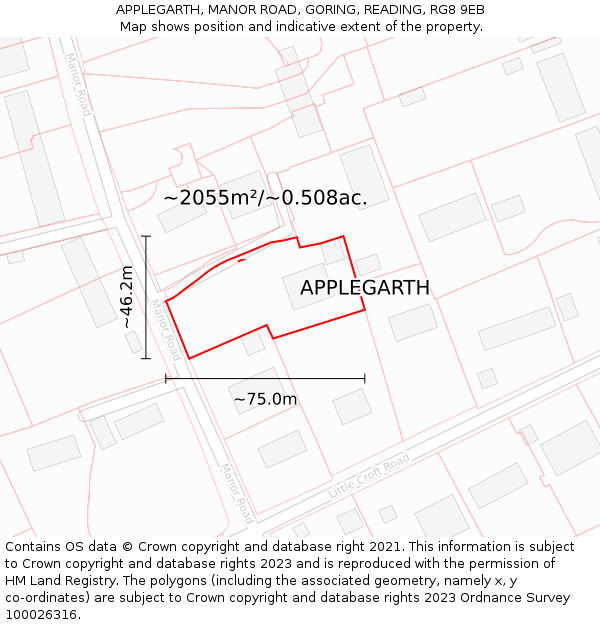 APPLEGARTH, MANOR ROAD, GORING, READING, RG8 9EB: Plot and title map