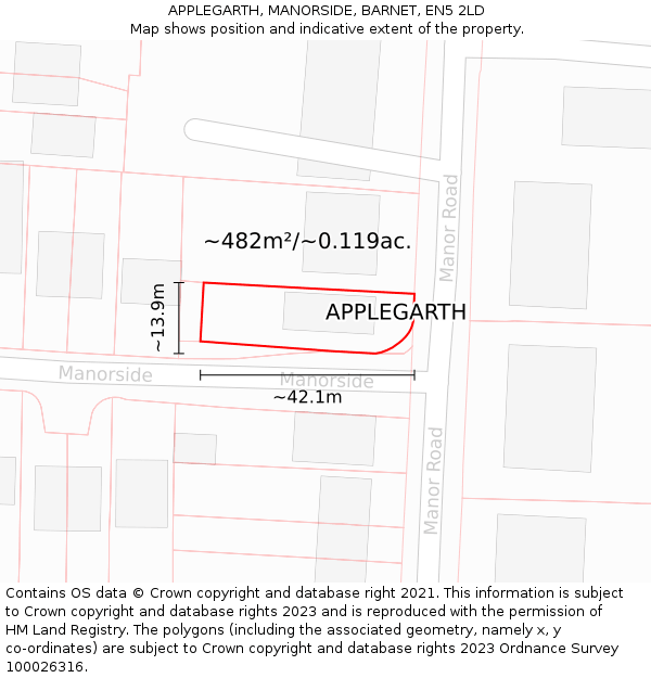 APPLEGARTH, MANORSIDE, BARNET, EN5 2LD: Plot and title map