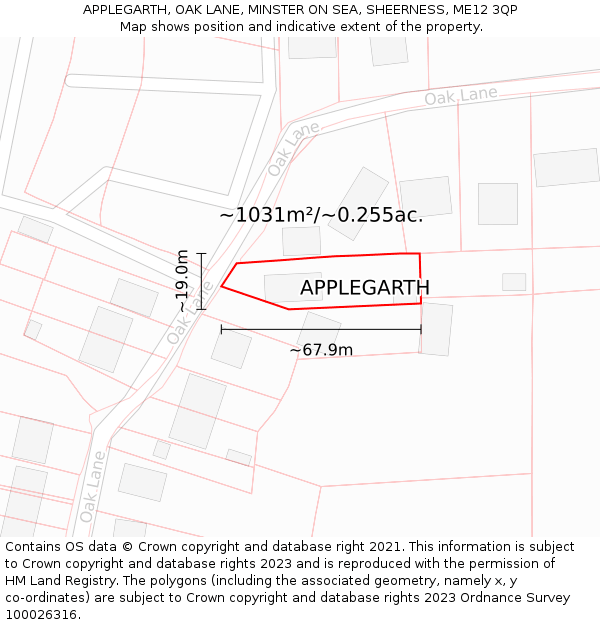 APPLEGARTH, OAK LANE, MINSTER ON SEA, SHEERNESS, ME12 3QP: Plot and title map