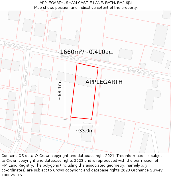 APPLEGARTH, SHAM CASTLE LANE, BATH, BA2 6JN: Plot and title map