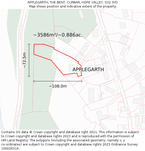 APPLEGARTH, THE BENT, CURBAR, HOPE VALLEY, S32 3YD: Plot and title map