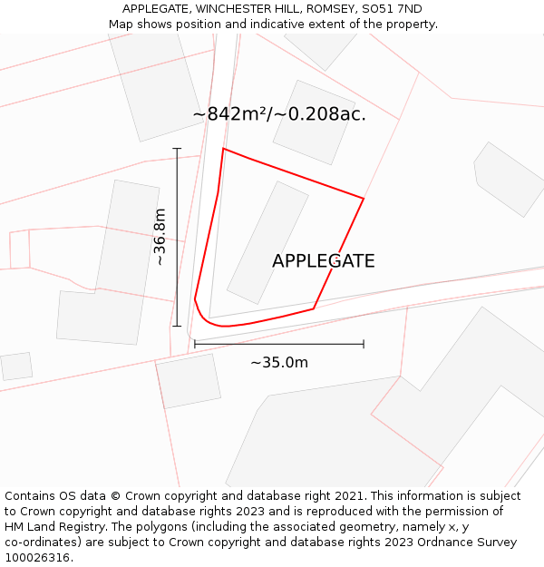 APPLEGATE, WINCHESTER HILL, ROMSEY, SO51 7ND: Plot and title map