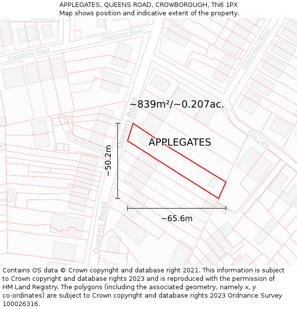 APPLEGATES, QUEENS ROAD, CROWBOROUGH, TN6 1PX: Plot and title map