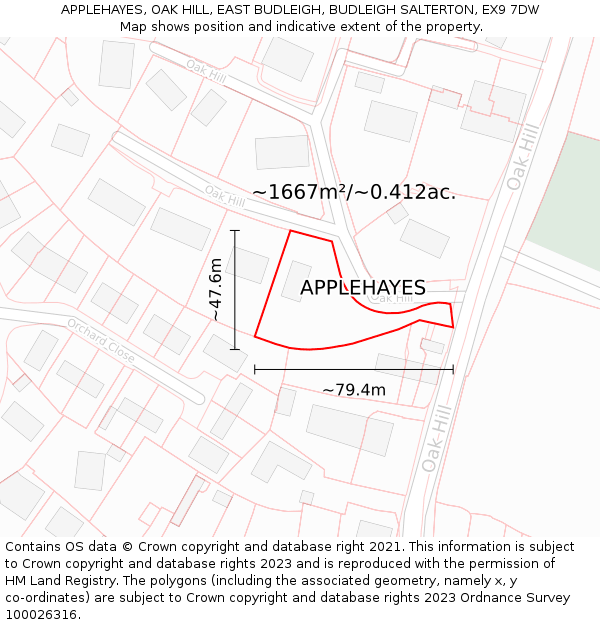 APPLEHAYES, OAK HILL, EAST BUDLEIGH, BUDLEIGH SALTERTON, EX9 7DW: Plot and title map