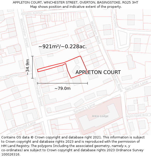 APPLETON COURT, WINCHESTER STREET, OVERTON, BASINGSTOKE, RG25 3HT: Plot and title map