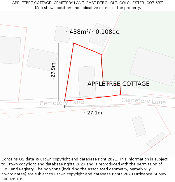 APPLETREE COTTAGE, CEMETERY LANE, EAST BERGHOLT, COLCHESTER, CO7 6RZ: Plot and title map