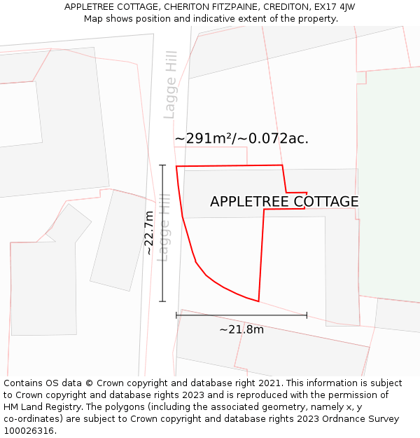 APPLETREE COTTAGE, CHERITON FITZPAINE, CREDITON, EX17 4JW: Plot and title map