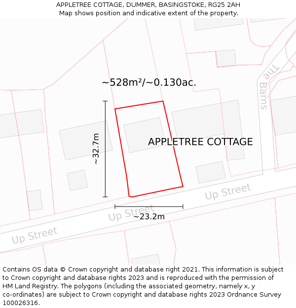 APPLETREE COTTAGE, DUMMER, BASINGSTOKE, RG25 2AH: Plot and title map