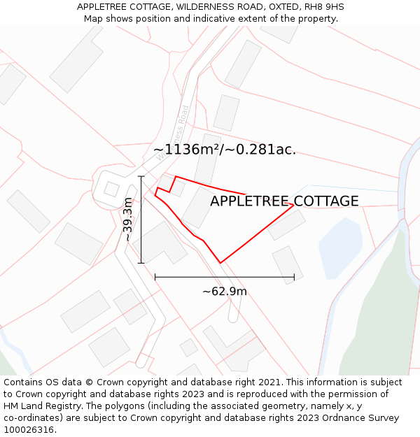 APPLETREE COTTAGE, WILDERNESS ROAD, OXTED, RH8 9HS: Plot and title map