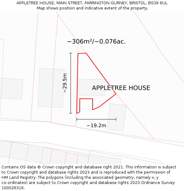APPLETREE HOUSE, MAIN STREET, FARRINGTON GURNEY, BRISTOL, BS39 6UL: Plot and title map