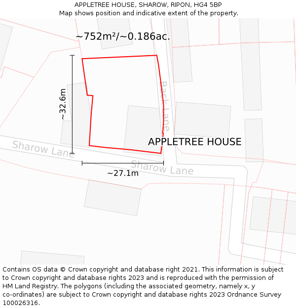 APPLETREE HOUSE, SHAROW, RIPON, HG4 5BP: Plot and title map