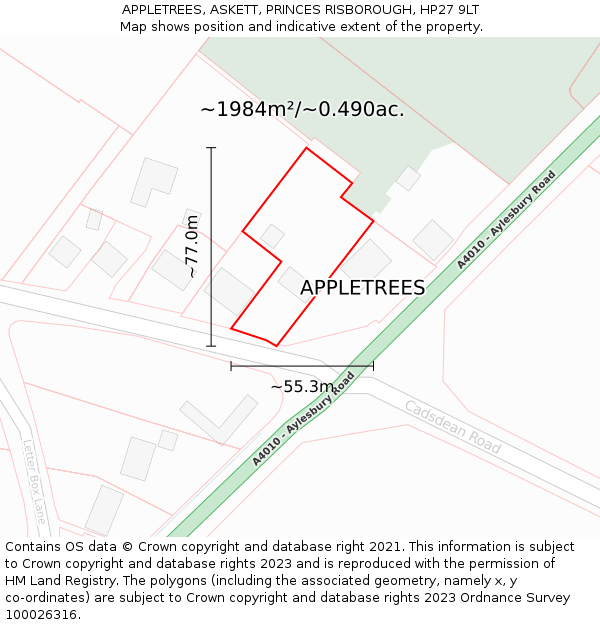 APPLETREES, ASKETT, PRINCES RISBOROUGH, HP27 9LT: Plot and title map
