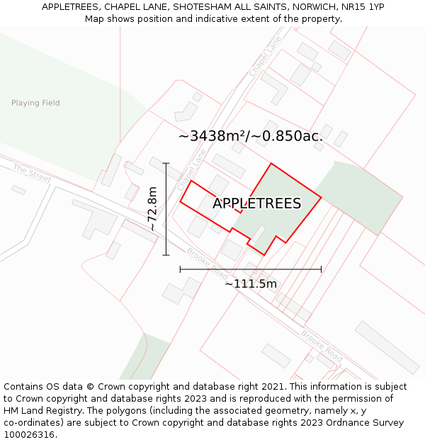 APPLETREES, CHAPEL LANE, SHOTESHAM ALL SAINTS, NORWICH, NR15 1YP: Plot and title map