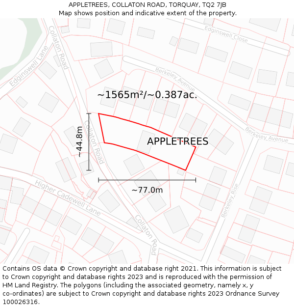 APPLETREES, COLLATON ROAD, TORQUAY, TQ2 7JB: Plot and title map