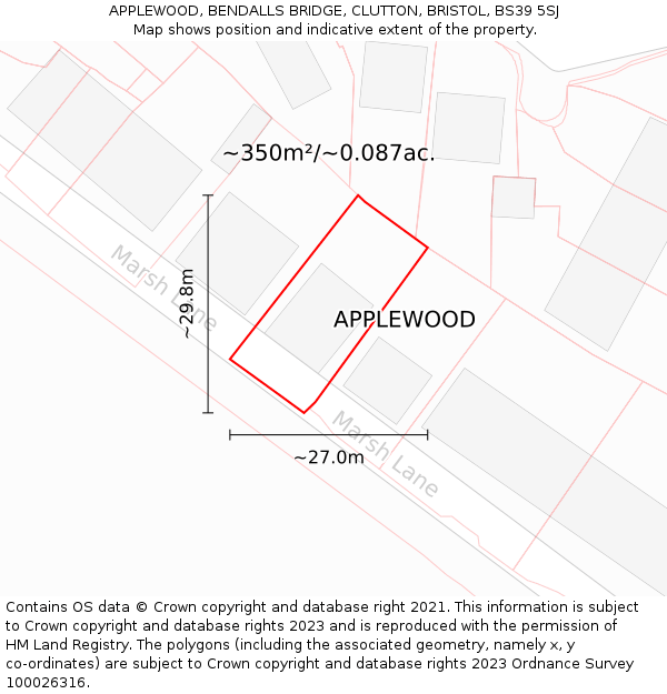 APPLEWOOD, BENDALLS BRIDGE, CLUTTON, BRISTOL, BS39 5SJ: Plot and title map