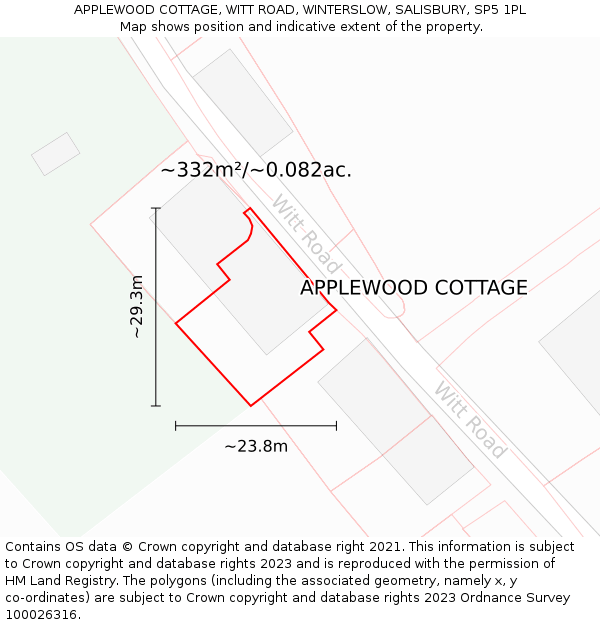 APPLEWOOD COTTAGE, WITT ROAD, WINTERSLOW, SALISBURY, SP5 1PL: Plot and title map