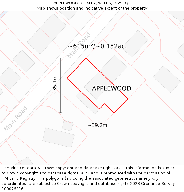 APPLEWOOD, COXLEY, WELLS, BA5 1QZ: Plot and title map