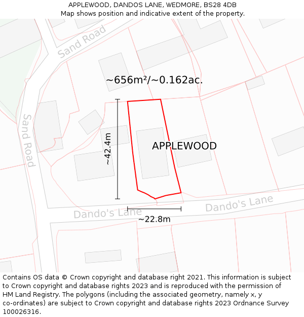 APPLEWOOD, DANDOS LANE, WEDMORE, BS28 4DB: Plot and title map
