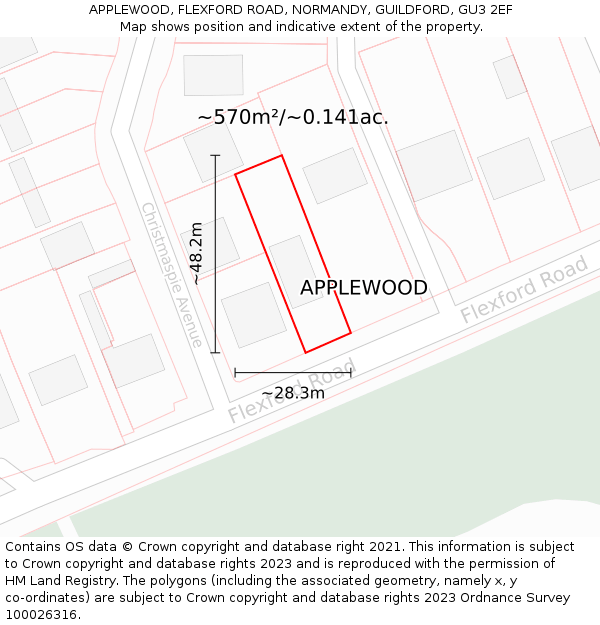 APPLEWOOD, FLEXFORD ROAD, NORMANDY, GUILDFORD, GU3 2EF: Plot and title map