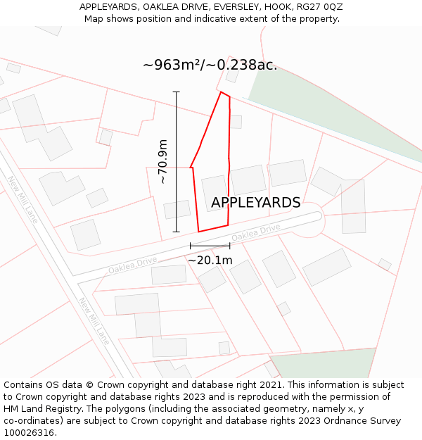 APPLEYARDS, OAKLEA DRIVE, EVERSLEY, HOOK, RG27 0QZ: Plot and title map